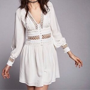 Free People I Think I Love You Lace Longsleeve Mini Dress Ivory Size 6